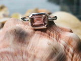 2.1ct Emerald Cut Peach Morganite Bezel Set Solitaire Ring 14k White Gold Finish