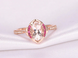 1.2ct Oval Cut Morganite Ruby Diamond Accents Engagement Ring 14k Rose Gold Over