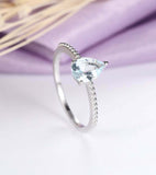 1.5ct Pear Blue Aquamarine Engagement Ring Curved Bridal Set 14k White Gold Over