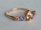 1.5ct Engagement Ring Pear Cut Peach Morganite Five Stone 14k Rose Gold Finish