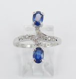 2ct Oval Cut Blue Sapphire Diamond ByPass Engagement Ring 14k White Gold Finish