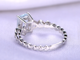 1.5ct Emerald Cut Blue Aquamarine Heart Shape Accents Ring 14k White Gold Finish