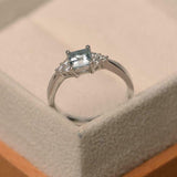 1ct Asscher Cut Aquamarine Diamond Petite Round Accent Ring 14k White Gold Over