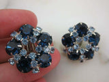 3ct Round Cut Blue Sapphire Flower Design Stud Earrings 14k White Gold Finish