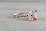 1.4ct Cushion Cut Morganite Engagement Ring 14k Rose Gold Finish Diamond Accents