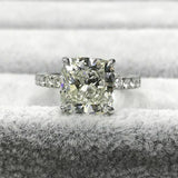 2Ct Cushion Cut Diamond Solitaire with Round Accents Ring 14K White Gold Finish