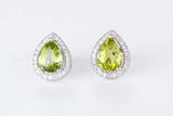 2.3ct Stud Earrings Pear Cut Green Peridot Diamond Halo 14k White Gold Finish