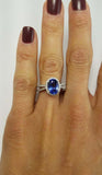 2ct Oval Cut Blue Sapphire Halo Split Band Engagement Ring 14k White Gold Finish