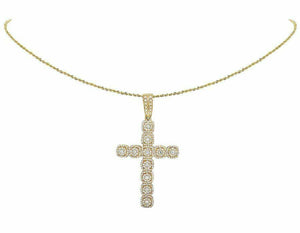 2.5ct Round Diamond Square Cluster Cross Pendant 14k Yellow Gold Finish NO CHAIN