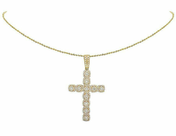 2.5ct Round Diamond Square Cluster Cross Pendant 14k Yellow Gold Finish NO CHAIN