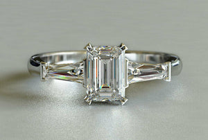 2ct Emerald Diamond Engagement Ring Baguette Accents Trilogy 14k White Gold Over