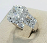 5Ct Cushion Diamond Wide Studded Shank Halo Engagement Ring 14K White Gold Over