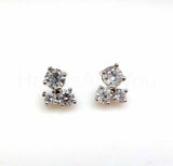 1ct Round Cut Moissanite Three Stone Stud Earrings 14k White Gold Plated