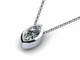 1ct Diamond Pendant Chain Marquise Cut Bezel Set Solitaire 14k White Gold Finish