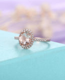 2.1ct Oval Cut Peach Morganite Halo Trendy Engagement Ring 14k Rose Gold Finish