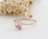 1.2ct Emerald Peach Morganite Solitaire Ring 14k RoseGold Over with Round Accent