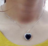 1ct Heart Cut Blue Sapphire Pendant Chain Halo Heart Shape 14k White Gold Finish