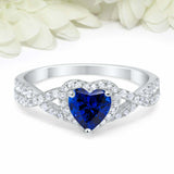 2ct Heart Cut Blue Sapphire Engagement Ring Split Shank Halo 14k White Gold Over