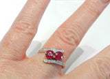 2ct Engagement Ring Round Cut Pink Ruby Two Stone Bypass 14k White Gold Finish