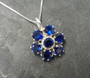 2.7ct Blue Sapphire Pendant Round Cut Cluster Design 14k WhiteGold Over NO CHAIN