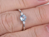 0.9ct Round Cut Blue Aquamarine Engagement Ring Trilogy 14k White Gold Finish