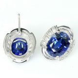 2.2Ct Oval Cut Blue Sapphire Diamond Halo Stud Earrings 14K White Gold Finish