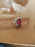 2.1ct Engagement Ring Emerald Cut Pink Ruby Tanzanite Halo 14k White Gold Finish