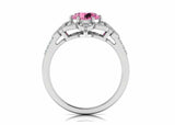 2.2ct Round Cut Pink Sapphire Flower Milgrain Halo Ring 14k White Gold Finish