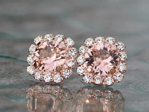 1ct Round Cut Champagne Morganite Floral Stud Earring Women 14k Rose Gold Finish