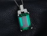 3ct Green Emerald Cut Pendant Geometric 14k White Gold Finish NO CHAIN