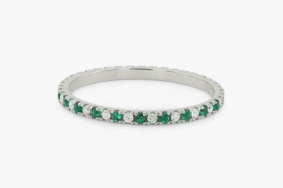 1.2ct Round Cut Green Emerald Full Eternity Wedding Band 14k White Gold Finish