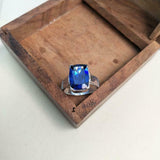 3ct Engagement Ring Cushion Cut Blue Sapphire Solitaire 14k White Gold Finish