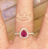 2.5ct Engagement Ring Pear Cut Pink Ruby Round Accent Halo 14k White Gold Finish