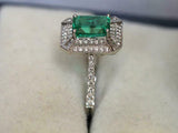 3ct Engagement Ring Green Emerald Cut Round Accent Dual Halo 14k White Gold Over