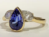 2.6ct Engagement Ring Pear Cut Sapphire Trilogy Tear Drops 14k Yellow Gold Over