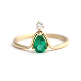 1ct Pear Cut Green Emerald Engagement Ring 14k YellowGold Over Curved Bridal Set