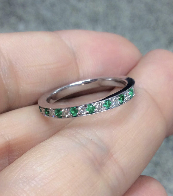 1ct Round Green Emerald Half Eternity Wedding Band Ring 14k White Gold Finish