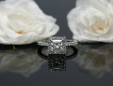 1ct Princess Cut Diamond Halo Solitaire Engagement Ring 18k White Gold Finish