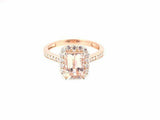 3Ct Emerald Cut Peach Morganite Diamond Halo Engagement Ring 18K Rose Gold Over