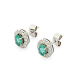 1.45ct Stud Earrings Oval Cut Green Emerald Halo Design 14k White Gold Finish