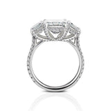 4Ct Asscher Cut VVS1 Diamond Trilogy Halo Engagement Ring 14K White Gold Finish