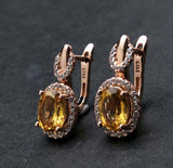 2.45ct Drop Earrings Oval Cut Yellow Citrine Stylish Halo 14k Rose Gold Finish