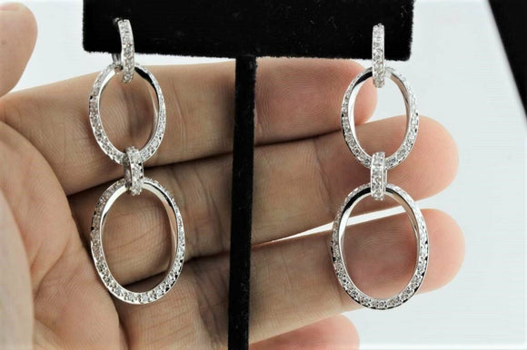 2ct Round Cut VVS1 Diamond Dual Oval Women Drop Earrings 14k White Gold Finish