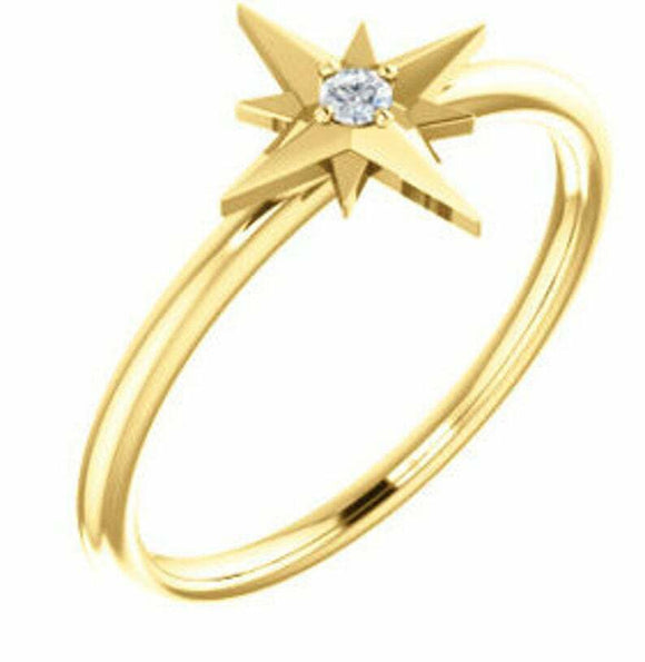 0.1ct Engagement Ring Round Cut Diamond Star Minimalist 14k Yellow Gold Finish