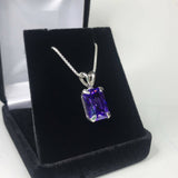 2ct Emerald Cut Purple Amethyst Solitaire Pendant 14k White Gold Finish NO CHAIN