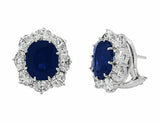 4Ct Oval Blue Sapphire Diamond Halo Cocktail Drop Earrings 14K White Gold Finish