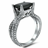 4Ct Princess Cut Black Diamond Ice Split Band Solitaire Ring 14K White Gold Over