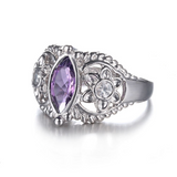 1.3ct Marquise Cut Purple Amethyst Floral Engagement Ring 14k White Gold Finish