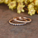 1.5ct Round Cut Blue Tanzanite Full Eternity Dual Wedding Band 14k RoseGold Over