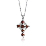 4Ct Oval Cut Red Garnet Jesus God Cross Pendant 14K White Gold Finish NO CHAIN